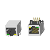 RJ45 5921 ; Single Port ; With LED ; With metal shield . PCB Retaining Post: hollow(Type B)