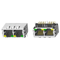 RJ45 5921 ; Double port ; With LED ; With metal shield（EMI Fingers） . PCB Retaining Post: hollow(Type B）