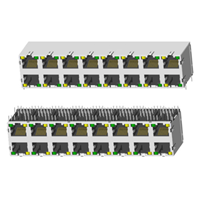 RJ45 5921 ; 2X8 ports ; With LED ; With metal shield(EMI Fingers) . PCB Retaining Post: hollow(Type B）