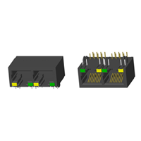 RJ45 5921 ; Double port ; With LED ; Without metal shield . PCB Retaining Post: hollow(Type B）